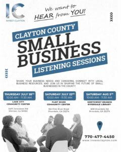 @claytoncountyga The Development Authority of Clayton County invites you to attend one of three Small Business Listening Sessions