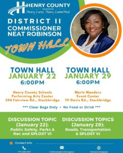@henrycounty Commissioner Neat Robinson will be hosting two upcoming Town Hall meetings