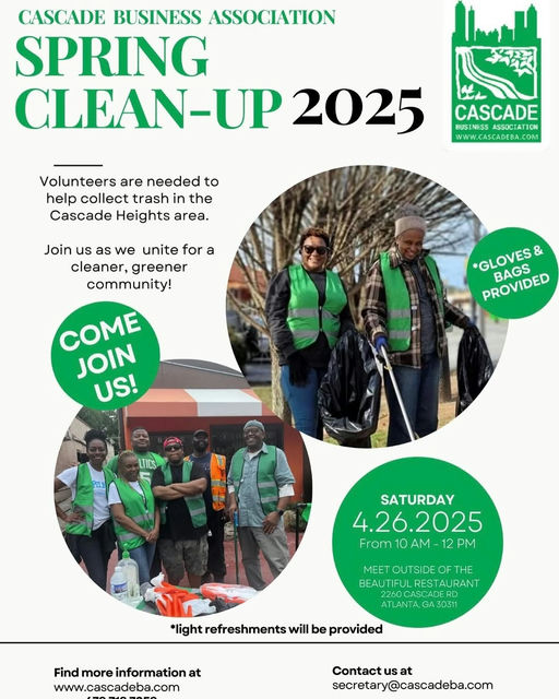 Spring is here, and it’s the perfect time to roll up those sleeves and give back to the community! On April 26th at 10 AM, join fellow community members in an effort to beautify the Cascade Heights Business Corridor. Together, let’s pick up trash, tidy up tree-wells, and refresh our sidewalks. This is a fantastic opportunity to meet new friends and make a lasting impact on the environment! Gloves, reflective vests, and trash bags will be provided. Everyone is welcome, so be sure to bring along a friend! To get involved, simply head to the event at The Beautiful Restaurant patio, located at 2260 Cascade Rd SW. This event is completely free, and participation is highly encouraged! Mark your calendars, and let’s spring into action! #BeautifyCascadeHeights #CommunityCleanup #SpringIntoAction #VolunteerEvent #MakeADifference #EcoFriendly #CascadeHeights #TogetherWeCan #Volunteer #CommunityService #SpringCleaning Media Credit: Cascade Business Association