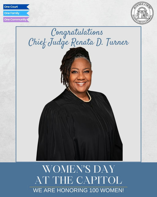 In a remarkable tribute to leadership and vision, Fulton County Juvenile Court Chief Judge Renata D. Turner was celebrated as one of Georgia's 100 Women of Excellence at the Georgia State Capitol on March 14, 2025, in honor of Women's History Month. Known for her unwavering strength, purpose, and forward-thinking, Judge Turner's influence extends far beyond the courtroom, paving a path for future generations. Her recognition is a testament to her dedication to justice and her role as a guiding force in the community. Join in congratulating Judge Turner for her illustrious achievement and her inspiring contribution to society. Witness the celebration and connect with the stories of more women who are shaping history. #WomenOfExcellence #CongratulationsJudgeTurner #WomensHistoryMonth #Leadership #Inspiration #FultonCounty #GeorgiaWomen #Trailblazers Media Credit: Fulton County Juvenile Court