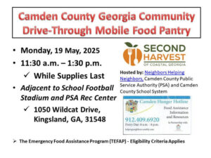 Attention community members! A fantastic opportunity is coming your way with the Drive-Through Mobile Food Pantry scheduled for Monday, May 19, 2025. Starting at 11:30 a.m., this event will take place at the Camden County Rec Center/PSA Parking Area located at 1050 Wildcat Drive in Kingsland. This initiative aims to provide essential food supplies to those in need, ensuring that everyone has access to nutritious meals. They encourage all residents to take advantage of this free service. Mark your calendars and spread the word! For more information and any registration details, please visit their official website. Don't miss out on this opportunity to support and uplift our community! Media Credit: Camden County, Georgia