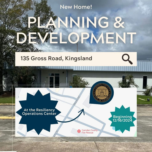 Exciting news for Camden County—The Planning & Development department has officially moved to a brand-new location! Starting today, Monday, December 16, 2024, all services including Building Permits, Inspections, Planning, Flood Protection, and GIS for unincorporated areas are now housed at the state-of-the-art Resiliency Operations Center at 135 Gross Road, Kingsland. This move reflects our commitment to better serve the community and streamline operations in a modern space. We appreciate your patience during this transition and look forward to welcoming you to our new home, where growing and improving our community continues to be our top priority. #PlanningAndDevelopment #NewHome #ResiliencyOperationsCenter #135GrossRoadInKingsland #Planning #BuildingPermits #Inspections #FloodProtection #GIS #NewLocation #CamdenCountyGA Media Credit: Camden County, Georgia