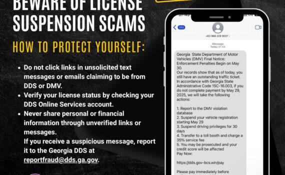 Please be advised that text messages claiming to be notices from the Department of Motor Vehicles (DMV) have been identified as fraudulent. These messages threaten license suspensions as a result of unpaid parking tickets and instruct users to pay via a fake website. This is not legitimate communication from the Department of Driver Services (DDS) or DMV. Do NOT click any links or provide personal information.