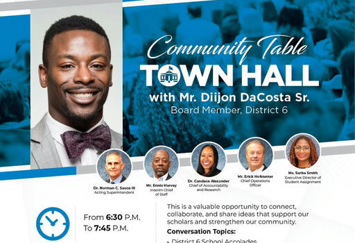 Join us for the Community Table Town Hall on November 20th from 6:30 to 7:45 PM at Stephenson Elementary School in Stone Mountain! This is a fantastic opportunity for District 6 families to engage with Board Member Diijon DaCosta Sr., Acting Supt. Dr. Sauce, and other district leaders. You'll hear essential updates on District 6 School Accolades, academic progress, SAP developments, and exciting capital improvements. Plus, enjoy dinner provided by @kudrattlawfirm. Don't miss out on this chance to connect and converse about the future of our schools. We look forward to seeing you there! Media Credit: DeKalb County Schools, GA