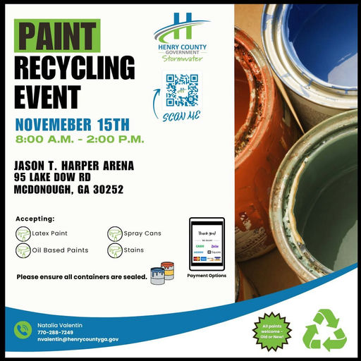 Join in the community effort to recycle unwanted paint and keep our environment clean. On Saturday, November 15, 2025, from 8:00 AM to 2:00 PM, take the opportunity to drop off your sealed leftover or unused paint cans at the Jason T. Harper Arena in McDonough. This event is designed to help declutter responsibly, whether your paint is latex or oil-based. Remember, fees may apply for paint collection and processing, and payments can be made via cash or debit/credit. It’s a simple step everyone can take to contribute to a greener future while decluttering your home. Don’t miss out on this chance to do your part! Media Credit: Henry County