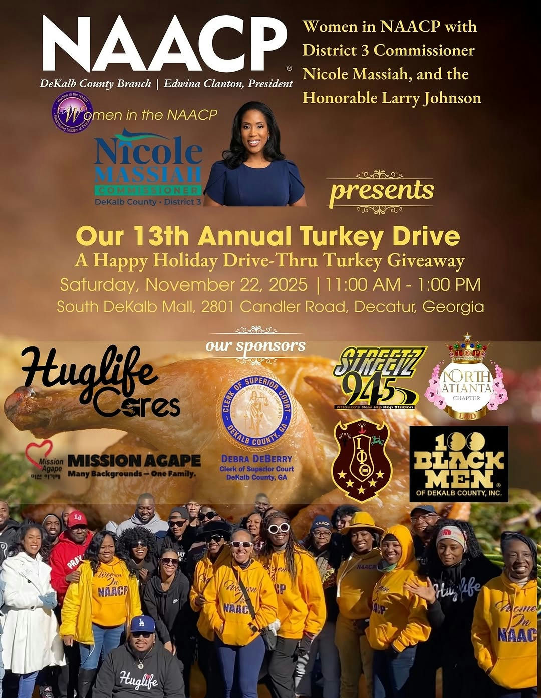 Honored to once again partner with the @NAACPDeKalb and Commissioner Nicole Massiah for the 13th Annual Turkey Drive 🦃💛. Together, we’re making sure families across DeKalb County feel the joy of the holidays. This is what service looks like. #CommunityFirst #ServingWithHeart #WINDeKalb #TheHonorableLarryJohnson #LarryJohnsonForSenate