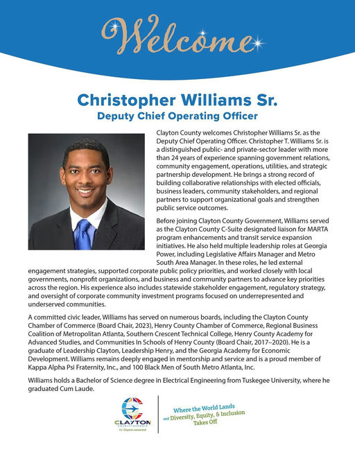 Clayton County welcomes Christopher Williams Sr. as the Deputy Chief Operating Officer. #ClaytonConnected Media Credit: Clayton County GA