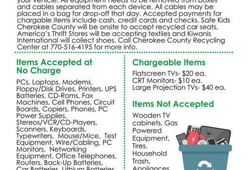 The community has come together for a great cause! On Saturday, December 13th, from 9 a.m. to 1 p.m., bring your old electronics to the Cherokee County Administration Building. Personal computers, printers, and cell phones can be recycled for free. Don’t miss the chance to declutter responsibly. There will also be opportunities to donate car seats, clothing, and shoes with local organizations. Make a positive impact while keeping the environment clean! Media Credit: Cherokee County, GA-Government