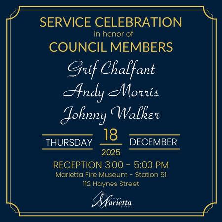 The City of Marietta is excited to announce a special reception for our esteemed retiring City Council members, Grif Chalfant, Andy Morris, and Johnny Walker. Join the community on December 18th from 3:00 to 5:00 PM at the Marietta Fire Museum, located at 112 Haynes Street. This event is a unique opportunity to express gratitude for their dedicated service and numerous contributions to our city. Your presence will not only honor their leadership but also celebrate the values they have instilled in Marietta. Come together to reflect on their legacy and enjoy an afternoon of community spirit and appreciation. Everyone is welcome to attend this meaningful gathering. Media Credit: City of Marietta