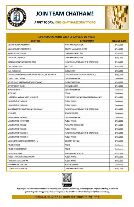 Discover the latest job opportunities with Team Chatham! They encourage applicants to apply from any device, ensuring accessibility and convenience. For more details, visit: https://jobs.chathamcounty.org/ According to the article, Team Chatham prioritizes a user-friendly application process to support potential job seekers effectively. What job opportunities are you most excited about? Media Credit: Chatham County, Georgia Government